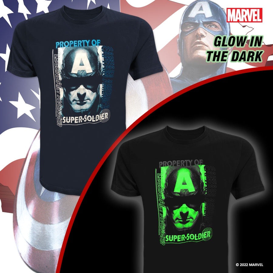 MARVEL Captain America Men Glow In The Dark 100% Cotton T Shirt VIM22852 (Navy)